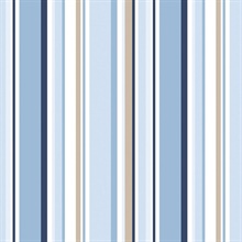 Step Stripe Navy Blue, Blue & Beige Retro Wallpaper