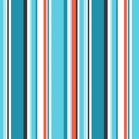 Step Stripe Turquoise, Orange & Black Retro Wallpaper