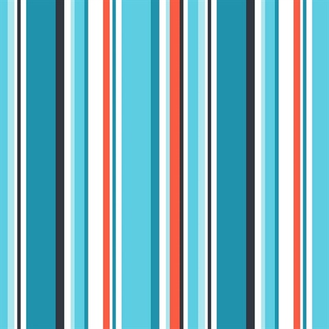 Step Stripe Turquoise, Orange & Black Retro Wallpaper