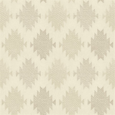 Stitched Heirloom Khaki Southwest Textured Medallion Wallpaper