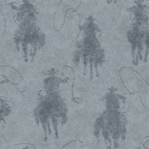Stockman Silhouette Blue Cowboy Hide Wallpaper
