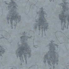 Stockman Silhouette Blue Cowboy Hide Wallpaper