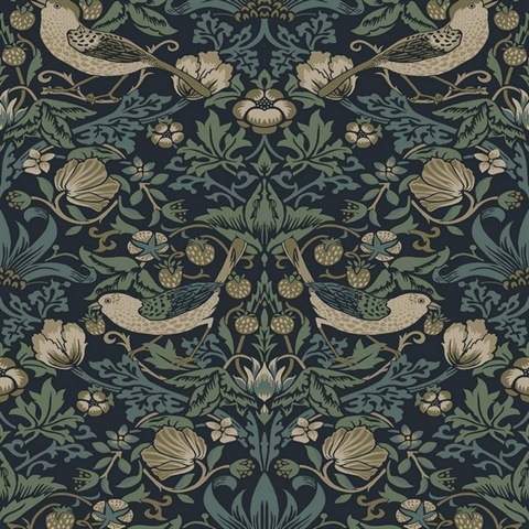 Strawberry Garden Botanical Blue Peel and Stick Wallpaper