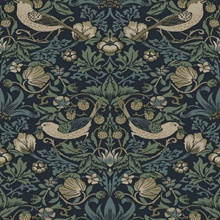 Strawberry Garden Botanical Blue Peel and Stick Wallpaper