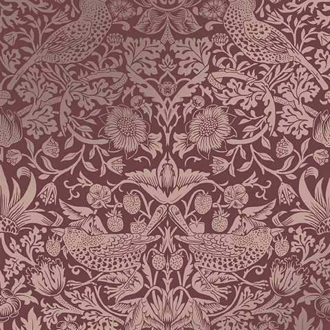 Strawberry Thief Burgundy Victorian Fruit Leaf Wallpaper