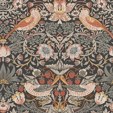 Strawberry Thief Charcoal Black Victorian Fruit Leaf Wallpaper
