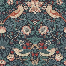 Strawberry Thief Deep Blue Victorian Fruit Leaf Wallpaper