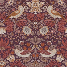 Strawberry Thief Purple & Orange Victorian Fruit Leaf Wallpaper