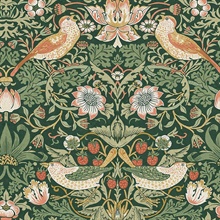 Strawberry Thief Rich Green Victorian Fruit Leaf Wallpaper