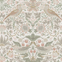 Strawberry Thief Sage and Pink Victorian Fruit Leaf Wallpaper
