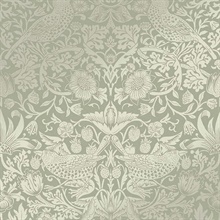 Strawberry Thief Sage Victorian Fruit Leaf Wallpaper