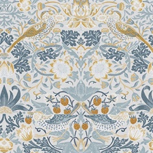 Strawberry Thief Soft Blue Victorian Fruit Leaf Wallpaper