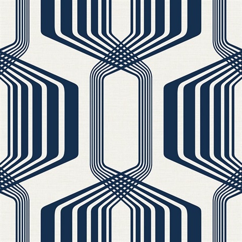 Striped Geo Geometric Blue Sapphire Peel and Stick Wallpaper