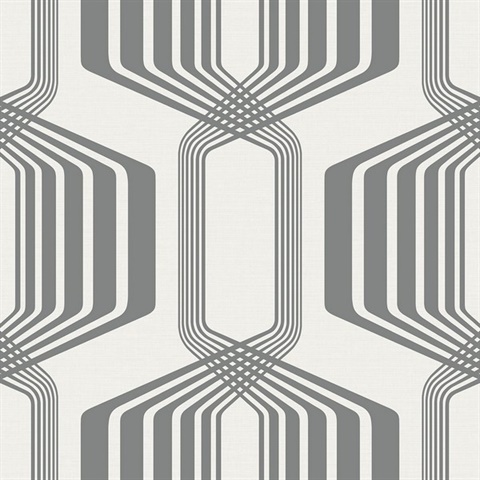 Striped Geo Geometric Metallic Silver Peel and Stick Wallpaper