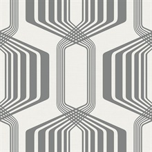 Striped Geo Geometric Metallic Silver Peel and Stick Wallpaper