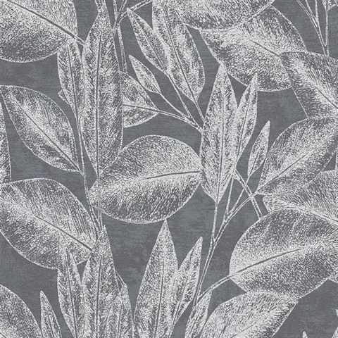 Suki Silver & Dark Grey Modern Silhouette Large Leaf Wallpaper