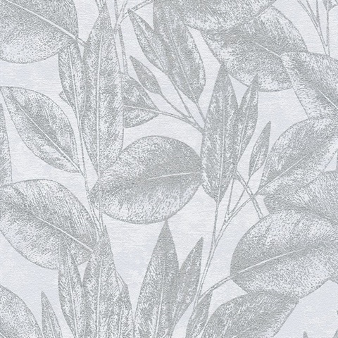 Suki Silver & Light Grey Modern Silhouette Large Leaf Wallpaper