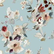 Summer Bouquet Blue Floral Wallpaper