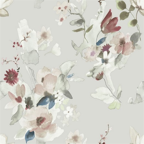 Summer Bouquet Grey Floral Wallpaper