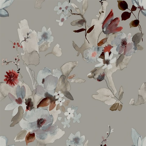 Summer Bouquet Silver Floral Wallpaper