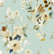 Summer Bouquet Teal Floral Wallpaper
