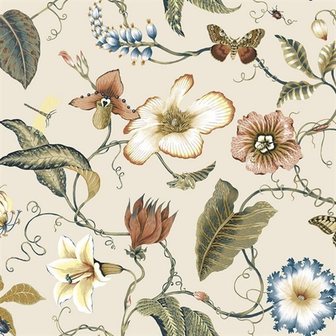 Summer Garden Floral Floral Alabaster Peel and Stick Wallpaper