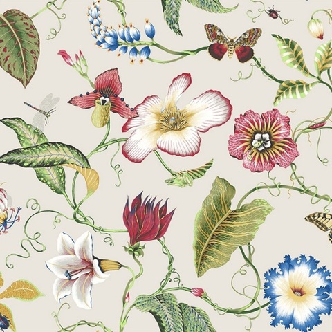 Summer Garden Floral Floral Raspberry & Chartreuse Peel and Stick Wall