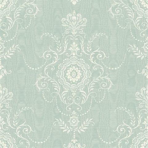 Summer Sky Ikat Floral Damask Colette Cameo Wallpaper