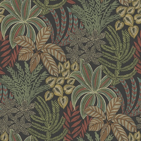 2970-13902 | Sumner Black Woodland Botanical Leaf Wallpaper