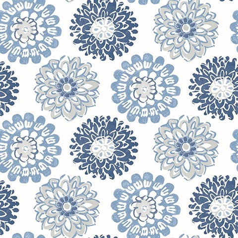 Sunkissed Blue Floral Medallion Wallpaper