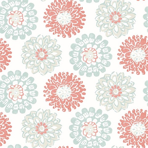Sunkissed Coral Floral Medallion Wallpaper