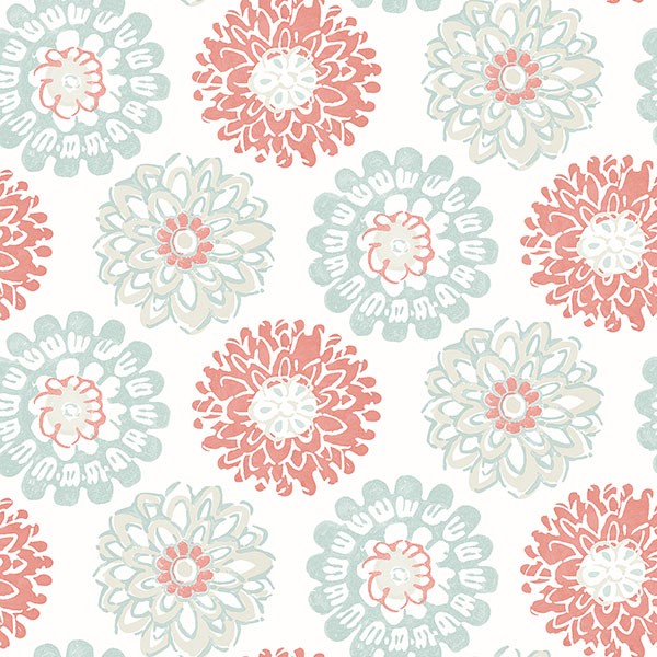 3120-13701 | Sunkissed Coral Floral Medallion Wallpaper