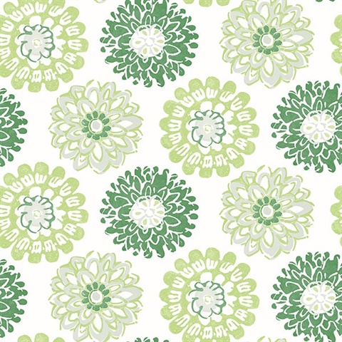Sunkissed Green Floral Medallion Wallpaper