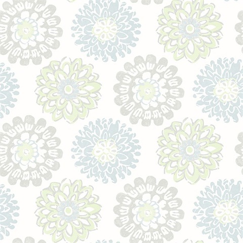 Sunkissed Light Green Floral Medallion Wallpaper