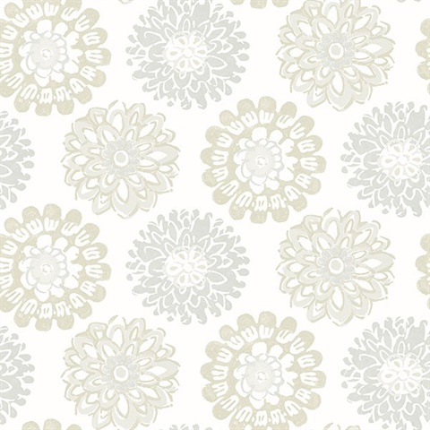 Sunkissed Light Grey Floral Medallion Wallpaper