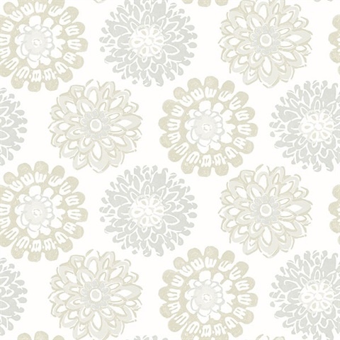 Sunkissed Light Grey Floral Medallion Wallpaper