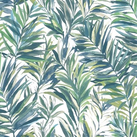 Swaying Palms Green & Blue Wallpaper