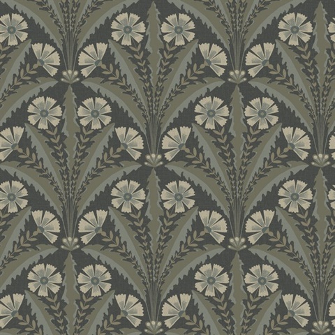 Tap Root Charcoal Floral Damask Wallpaper