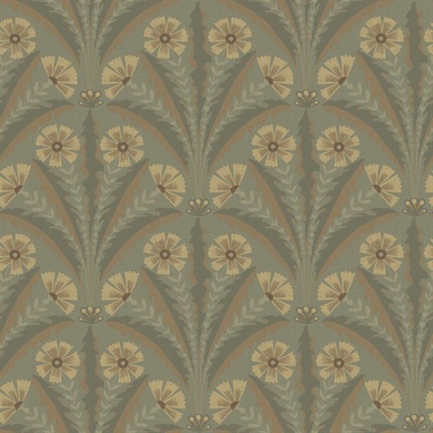Tap Root Green Floral Damask Wallpaper