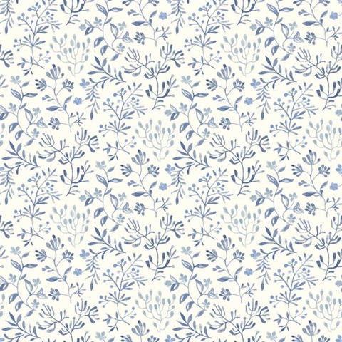 Tarragon Blue Dainty Meadow Wallpaper
