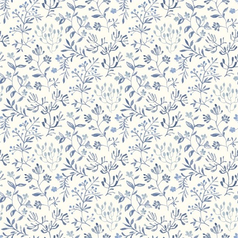 Tarragon Blue Dainty Meadow Wallpaper