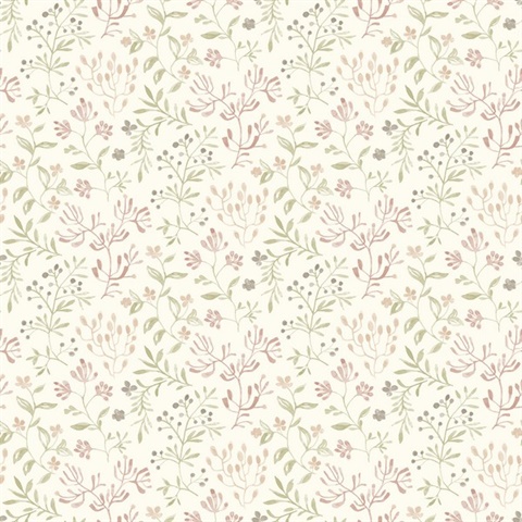Tarragon Blush Dainty Meadow Wallpaper