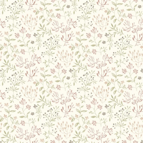 Tarragon Blush Dainty Meadow Wallpaper