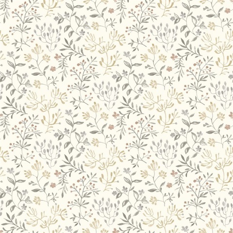 Tarragon Grey Dainty Meadow Wallpaper