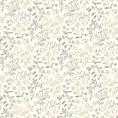 Tarragon Grey Dainty Meadow Wallpaper