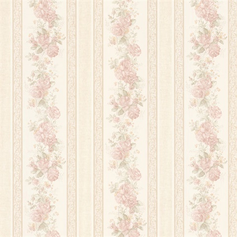 Tasha Blush Satin Floral Scroll Stripe