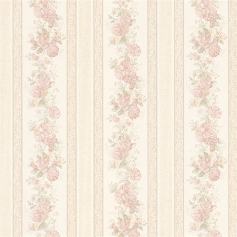 Tasha Blush Satin Floral Scroll Stripe