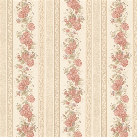 Tasha Peach Satin Floral Scroll Stripe