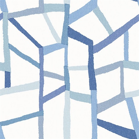 Tate Blue Retro Geometric on Linen Background Wallpaper