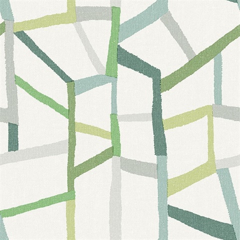 Tate Green Retro Geometric on Linen Background Wallpaper